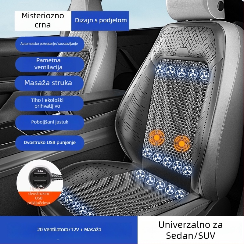 Prozračna navlaka za sjedalo automobila s ventilatorom za hlađenje, prozračna ljetna podloga za sjedenje