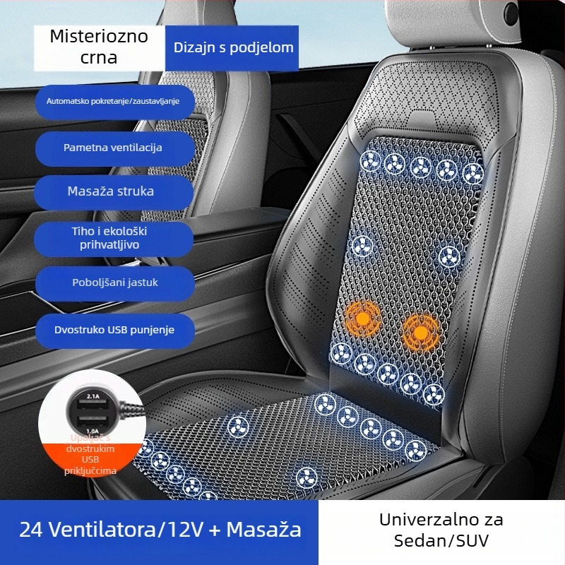 Prozračna navlaka za sjedalo automobila s ventilatorom za hlađenje, prozračna ljetna podloga za sjedenje