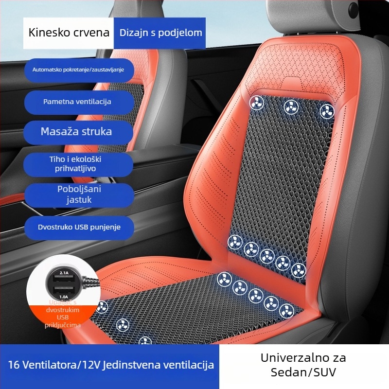 Prozračna navlaka za sjedalo automobila s ventilatorom za hlađenje, prozračna ljetna podloga za sjedenje