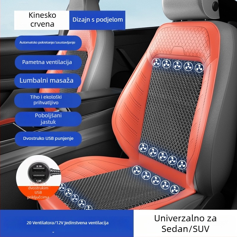 Prozračna navlaka za sjedalo automobila s ventilatorom za hlađenje, prozračna ljetna podloga za sjedenje