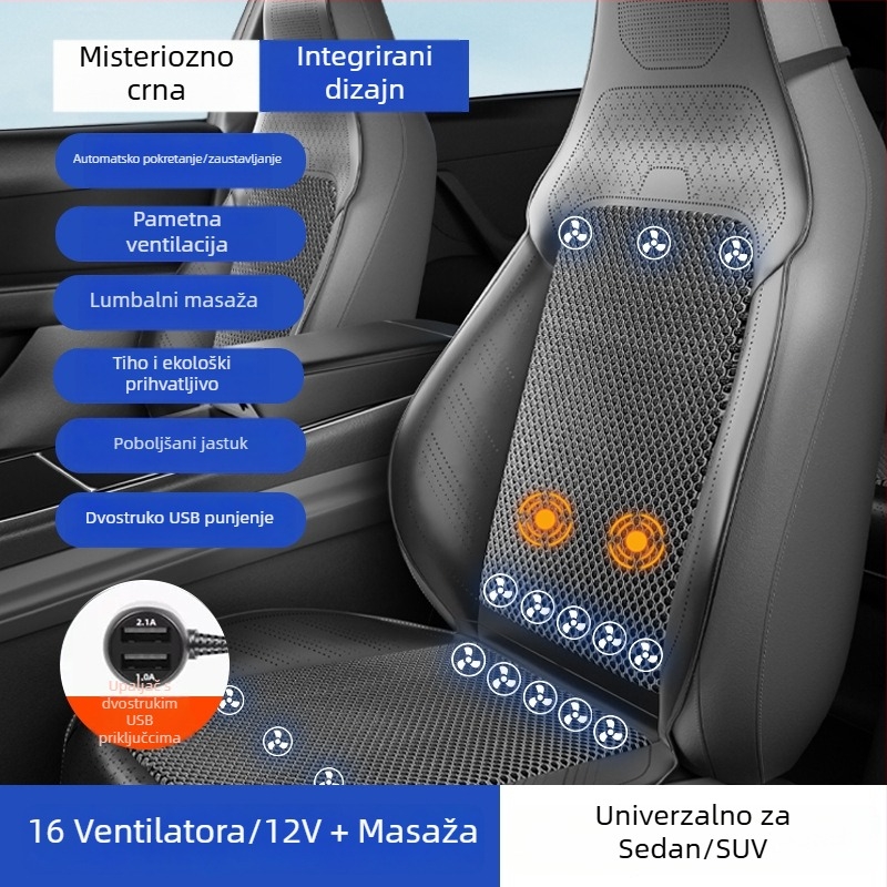 Prozračna navlaka za sjedalo automobila s ventilatorom za hlađenje, prozračna ljetna podloga za sjedenje