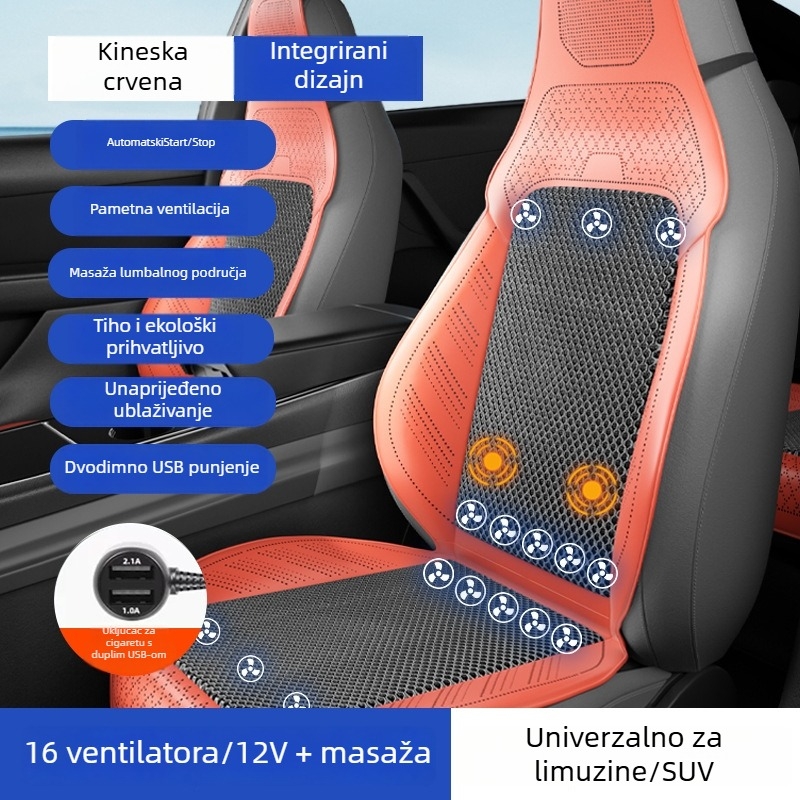 Prozračna navlaka za sjedalo automobila s ventilatorom za hlađenje, prozračna ljetna podloga za sjedenje