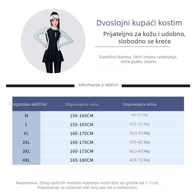 Ženski trodjelni kupaći kostim s dugim rukavima, jastučić za prsni koš, poliester (84%), podstava poliester