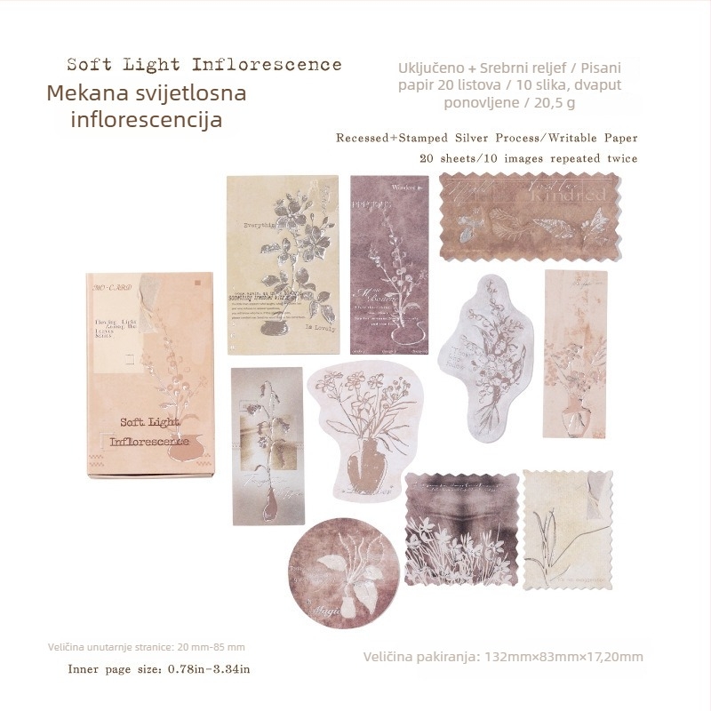 Kutijica šibica s naljepnicama za bilješke sa srebrnom folijom, retro stil dekorativne naljepnice za dnevnik, model W-BQ-2100