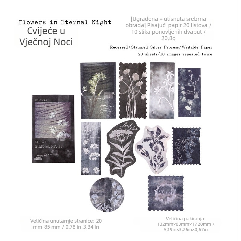 Kutijica šibica s naljepnicama za bilješke sa srebrnom folijom, retro stil dekorativne naljepnice za dnevnik, model W-BQ-2100