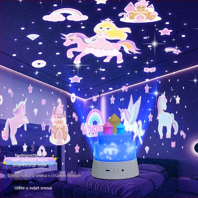 Projektor zvjezdanog neba s USB napajanjem i ugrađenom baterijom, daljinskim upravljačem, punjiv, reprodukcija glazbe, prilagodba svjetline