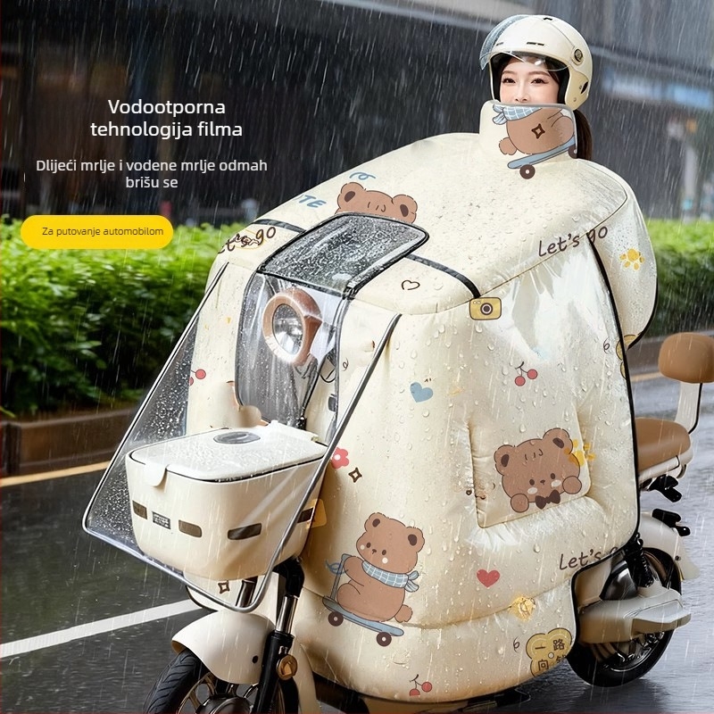 Navlaka za električna vozila protiv vjetra, PVC materijal, vodootporna, obložena flisom, s košarom