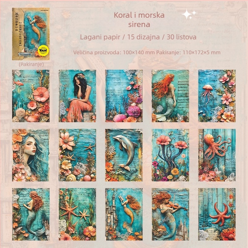 Dnevnik sirene – papirnate cigle za pozadinu kolaga s podmorskim retro dizajnom, Good day 7089, obliko: papirnate cigle, IP autorizacija: Ne