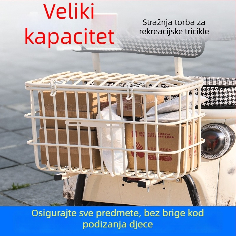 Stražnji koš za električni tricikl, modificiran univerzalni dizajn, s poklopcem i prostorom za pohranu