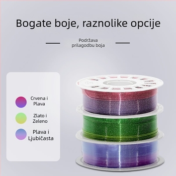 PLA filament za 3D ispis — svilenkasto kristalni završetak, dvobojni gradijent, visoka čvrstoća, kružni presjek