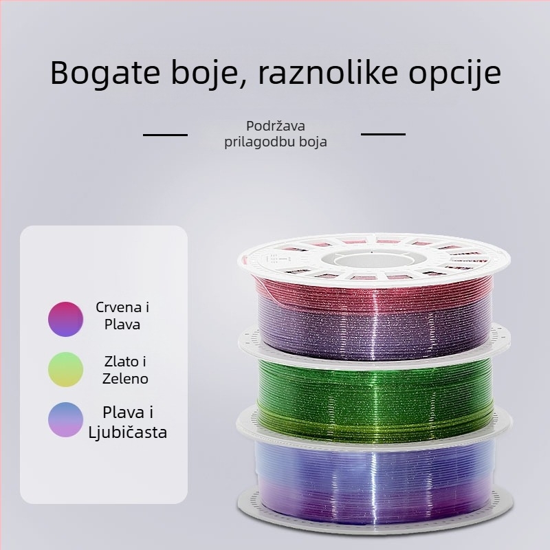 PLA filament za 3D ispis — svilenkasto kristalni završetak, dvobojni gradijent, visoka čvrstoća, kružni presjek