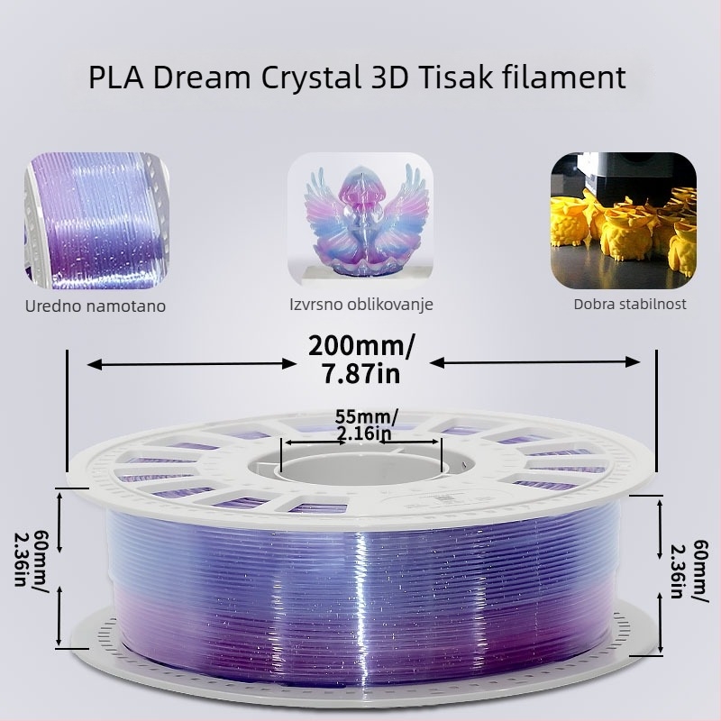 PLA filament za 3D ispis — svilenkasto kristalni završetak, dvobojni gradijent, visoka čvrstoća, kružni presjek