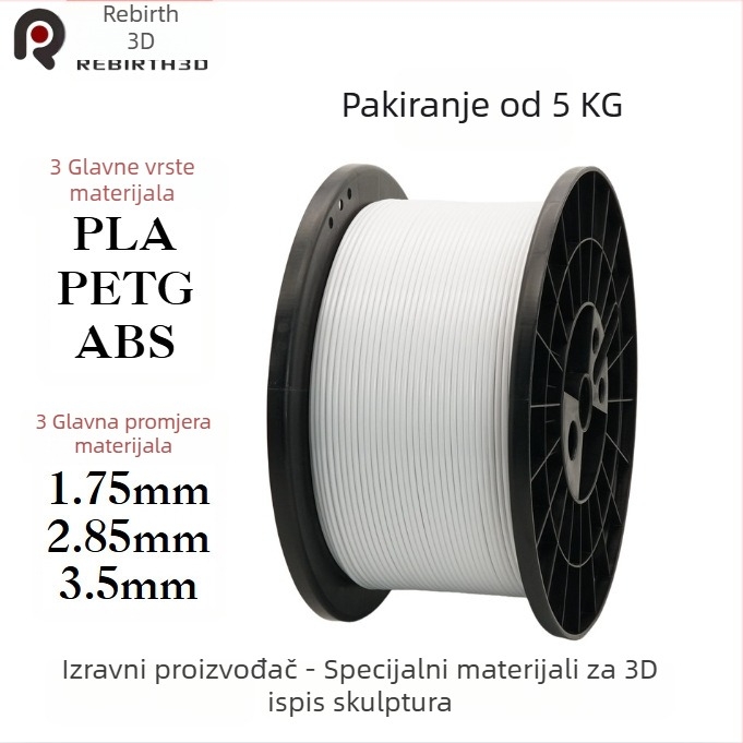 3D filament PLA PETG ABS za skulpture, promjer 1.75/2.85/3.5 mm, težina 3 kg