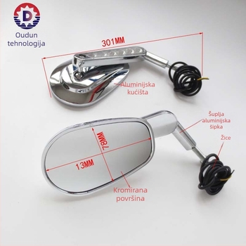 Orton retrovizor za motocikl – eliptičkog oblika, CNC aluminijska legura, prednji signalizator, kompatibilan s Harley VROD VRSCF LED