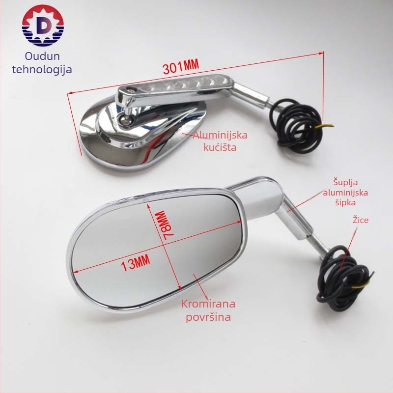 Orton retrovizor za motocikl – eliptičkog oblika, CNC aluminijska legura, prednji signalizator, kompatibilan s Harley VROD VRSCF LED