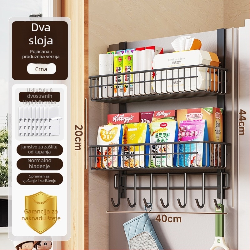 3‑slojni kuhinjski stalak za pohranu, ugljični čelik, mat završna obrada, bez bušenja, nosivost 10 kg