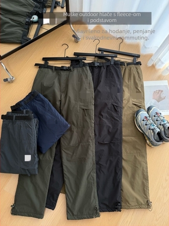 Outdoor hlače s flis podstavom, unisex, ravni kroj, visok pojas, zimske