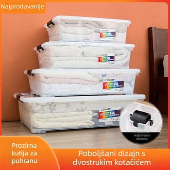 Prozirna plastična kutija za pohranu ispod kreveta, velikog kapaciteta 50 L, s poklopcem i kotačićima, sklopiva