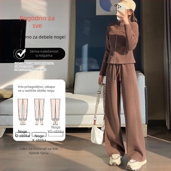 Casual kostim s hlačama za žene, proljeće 2025, poliester tkanina, 90–95% poliester sadržaj, dugi rukavi