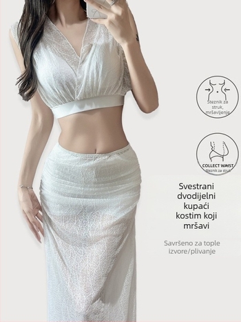 Ženski bikini set od tri dijela – prekrivanje trbuha za vitkiju siluetu, visoka elastičnost, s kostima i jastučićima u košaricama, poliester/spandeks, bez rukava, za plivanje i vodene aktivnosti