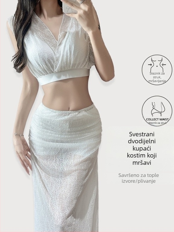 Ženski bikini set od tri dijela – prekrivanje trbuha za vitkiju siluetu, visoka elastičnost, s kostima i jastučićima u košaricama, poliester/spandeks, bez rukava, za plivanje i vodene aktivnosti