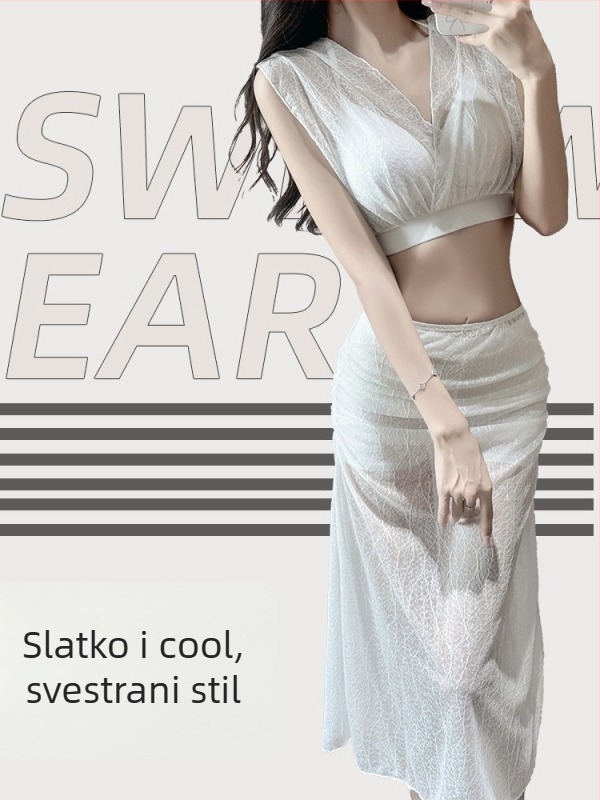 Ženski bikini set od tri dijela – prekrivanje trbuha za vitkiju siluetu, visoka elastičnost, s kostima i jastučićima u košaricama, poliester/spandeks, bez rukava, za plivanje i vodene aktivnosti