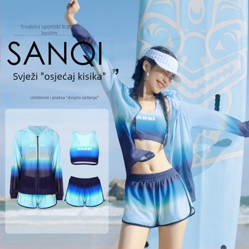 Odvojeni kupaći set - dugi rukavi, zaštita od sunca, punjene košarice, gradientni uzorak, 82% Spandex