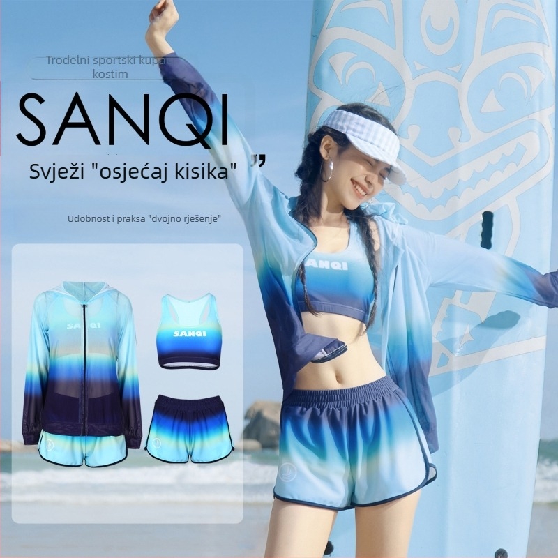 Odvojeni kupaći set - dugi rukavi, zaštita od sunca, punjene košarice, gradientni uzorak, 82% Spandex