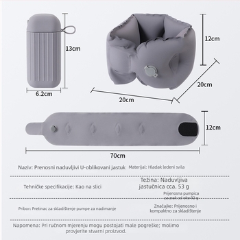 Napuhljiva U-oblike putna jastučnica, kompaktna i prijenosna, punjenje: Zrak, prikladno za odrasle, stil modernog minimalizma (Punjenje: Zrak; Težina jastuka: ≤0,5 kg; Oblik: U)