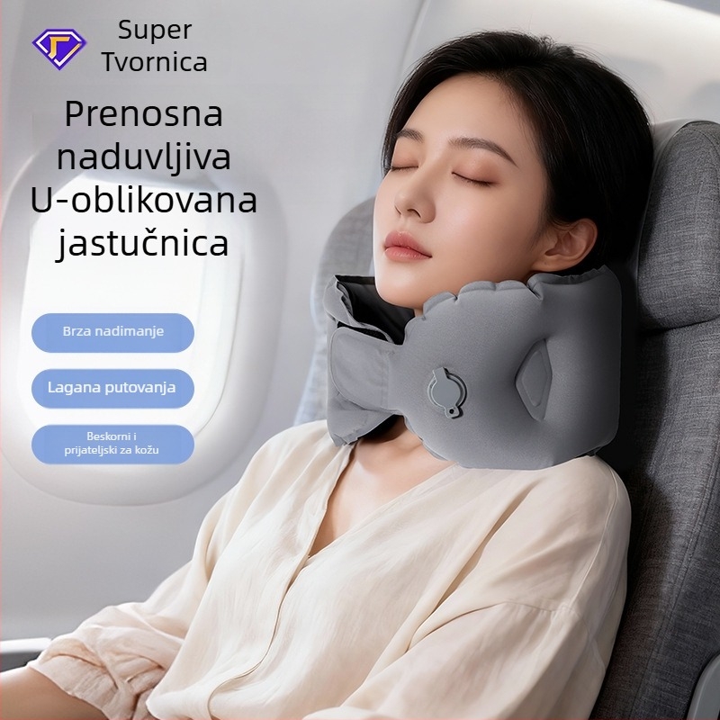 Napuhljiva U-oblike putna jastučnica, kompaktna i prijenosna, punjenje: Zrak, prikladno za odrasle, stil modernog minimalizma (Punjenje: Zrak; Težina jastuka: ≤0,5 kg; Oblik: U)