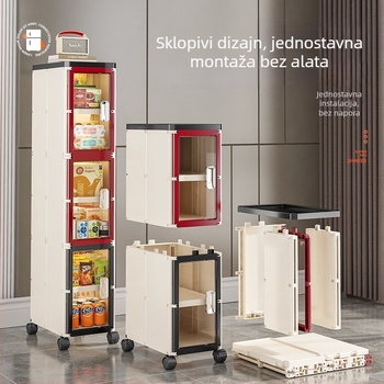 Uski ormar za pohranu s ladicama, za dnevni boravak, kupaonicu i kuhinju; sklopivi, višeslojni regal na kotačima