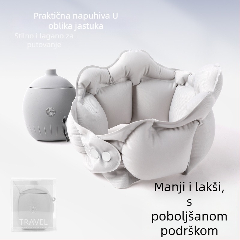 Napuhiva U-oblik jastuk za vrat s Ice Silk navlakom, napunjen zrakom, za putovanja, podrška vratu