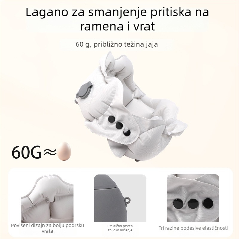 Napuhiva U-oblik jastuk za vrat s Ice Silk navlakom, napunjen zrakom, za putovanja, podrška vratu