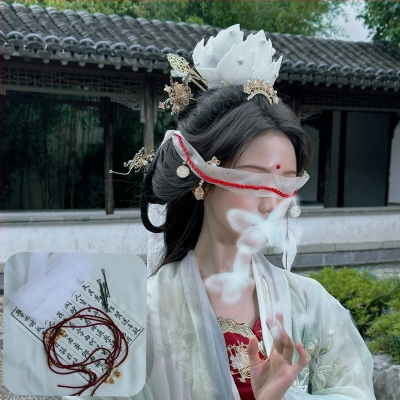 Guanyin maska za oči s veo i zvončićem na užetu za cosplay — kod L3039, za odrasle, ljeto 2025