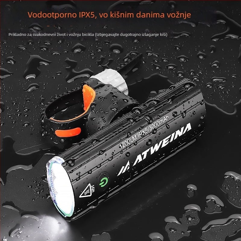 Prednje svjetlo za planinski bicikl s tri LED, vodootporno aluminijsko kućište, 3000 mAh, USB Type-C