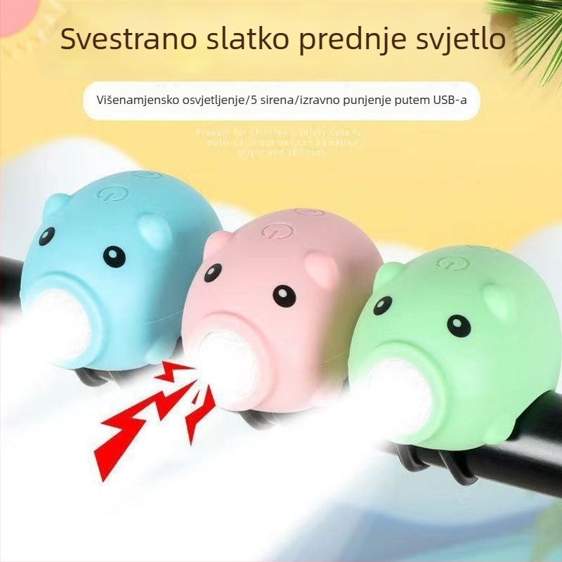 Dječje prednje svjetlo za bicikl sa zvoncem i stražnjom lampom za noćnu vožnju