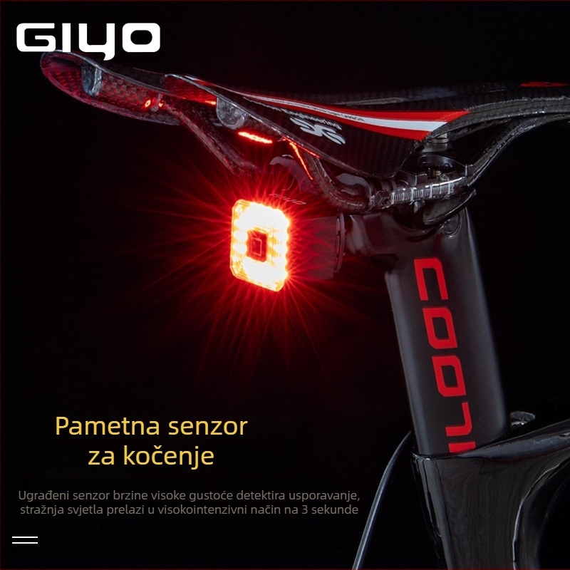 GIYO pametna stražnja svjetla za bicikl s USB punjenjem, visokou snaga LED lampe, upozoravajuće svjetlo, kompatibilno s planinskim i cestovnim biciklima