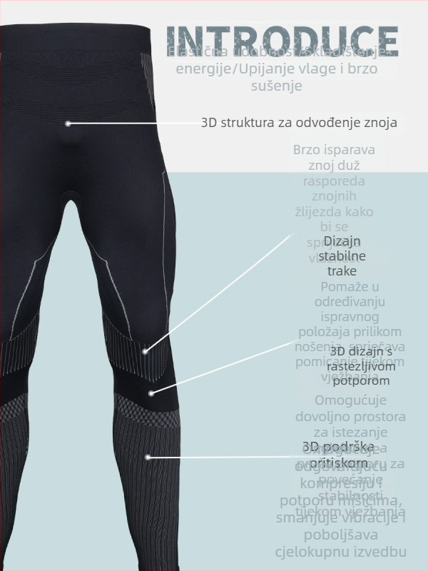 Unisex kompresijske hlače za skijanje - bazni sloj, tople, brzo se suše, materijal: smjesa kemijskih vlakana, uzorak: pruge, sezona: zima i jesen