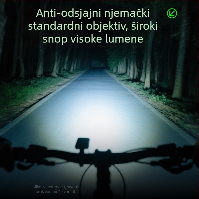 Prednja svjetiljka za bicikl – 1200mAh baterija, USB-C punjenje, učvršćivanje kopčom, ponovno punjivo