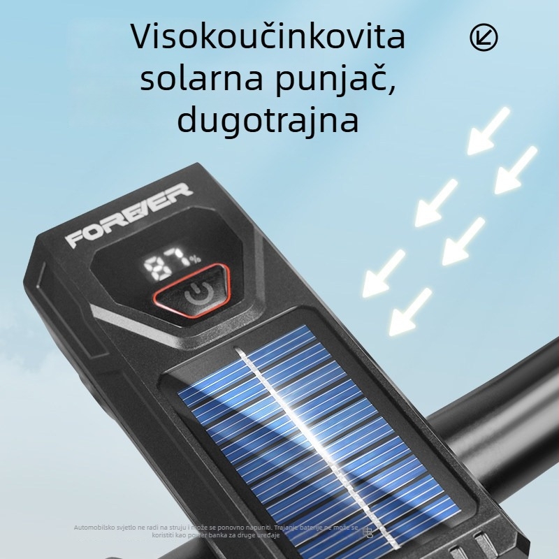Prednja svjetiljka za bicikl – 1200mAh baterija, USB-C punjenje, učvršćivanje kopčom, ponovno punjivo