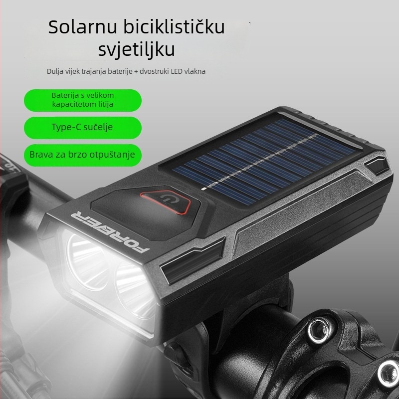 Prednja svjetiljka za bicikl – 1200mAh baterija, USB-C punjenje, učvršćivanje kopčom, ponovno punjivo