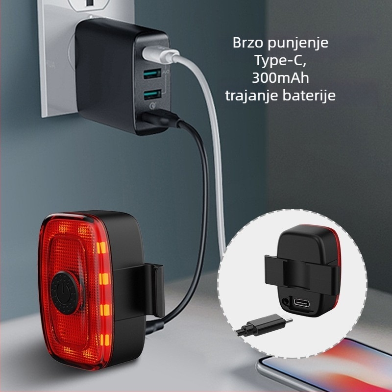Prednje i stražnje svjetlo za bicikl s USB punjenjem, za noćnu vožnju cestovnim i planinskim biciklima, svjetlo upozorenja