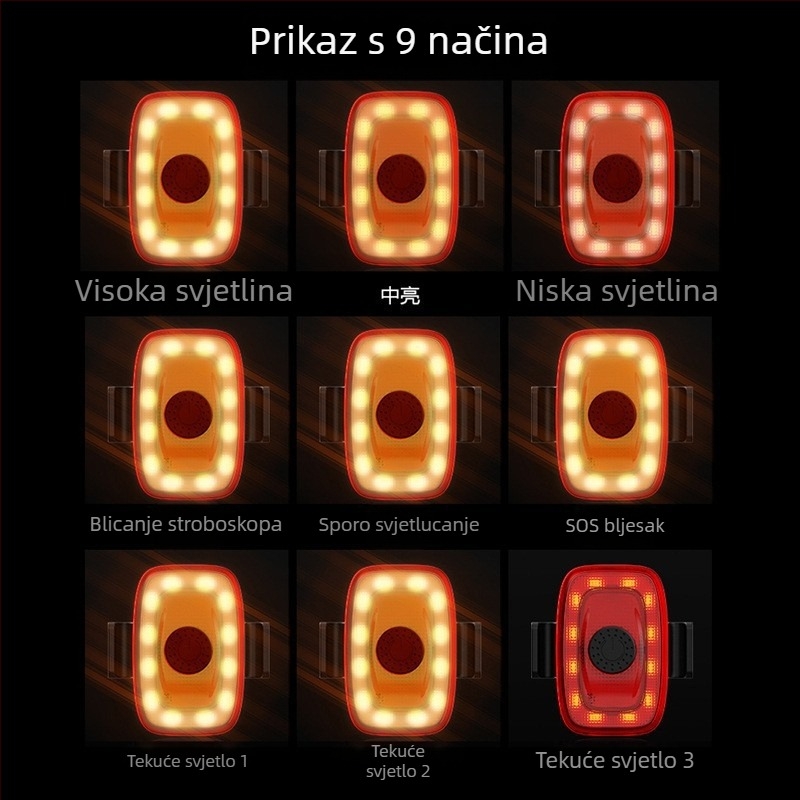 Prednje i stražnje svjetlo za bicikl s USB punjenjem, za noćnu vožnju cestovnim i planinskim biciklima, svjetlo upozorenja