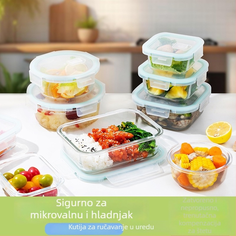Kutija za ručak od borosilikatnog stakla, mikrovalna sigurna, zamrziva, s poklopcem koji sprječava curenje, kapacitet 501–800 ml