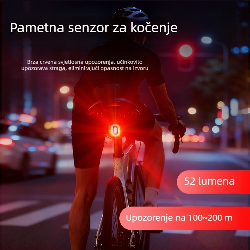Inteligentna senzorna stražnja svjetiljka za bicikl — brzo pričvršćivanje, USB-C punjenje, 600mAh, pogodna za noćnu vožnju, gradske vožnje i rekreacijsku vožnju