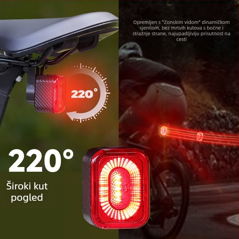 Inteligentna senzorna stražnja svjetiljka za bicikl — brzo pričvršćivanje, USB-C punjenje, 600mAh, pogodna za noćnu vožnju, gradske vožnje i rekreacijsku vožnju