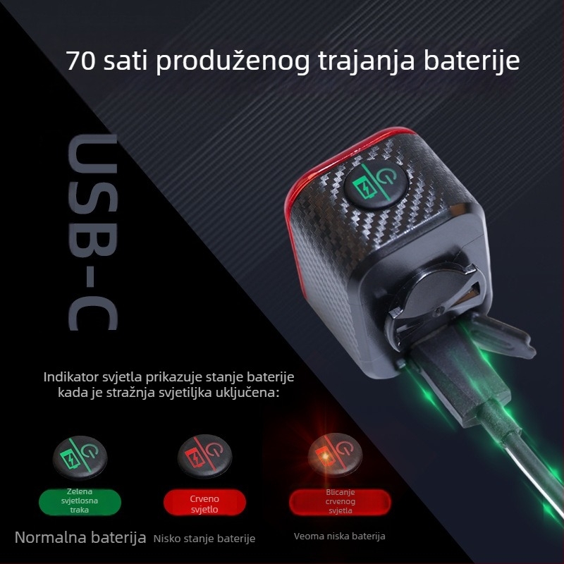 Inteligentna senzorna stražnja svjetiljka za bicikl — brzo pričvršćivanje, USB-C punjenje, 600mAh, pogodna za noćnu vožnju, gradske vožnje i rekreacijsku vožnju