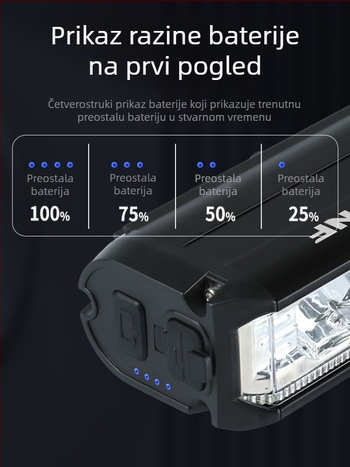 Prednje svjetlo za bicikl – aluminijska legura, vodootporno, USB punjenje, snažan širokokutni snop za planinski i cestovni biciklizam