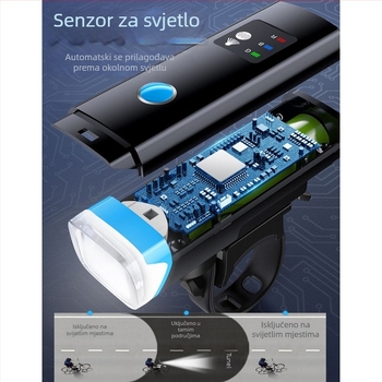 Prednje svjetlo za bicikl USB punjenjem, vodootporno, senzor, za planinski bicikl noćna vožnja, s klaksonom
