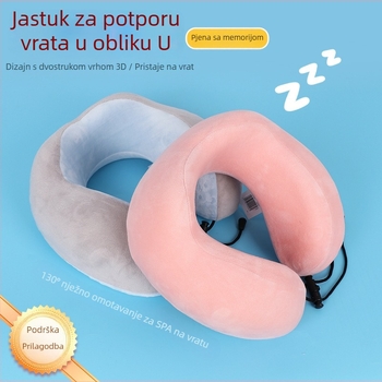 Hengmao U-oblik jastuk za putovanje od memorijske pjene, podrška vrata tijekom leta, spori odziv, Velvet Silver Fox tkanina